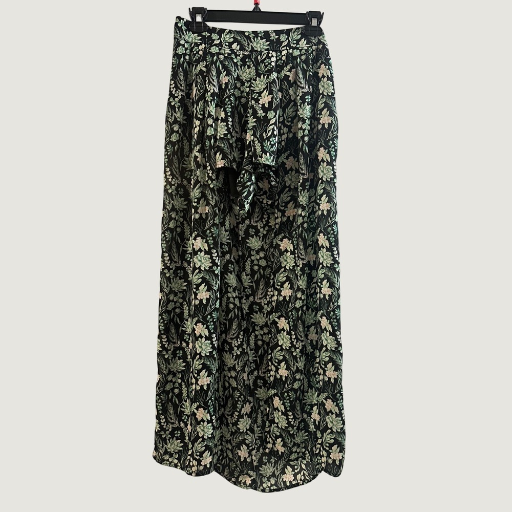 Kaari Blue Floral High Low Skort Skirt with Sheer Overskirt Black Green‎ Size 4